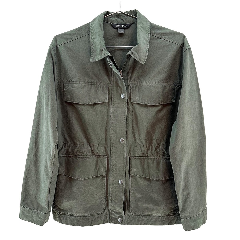 EDDIE BAUER Women's Full Zip Cargo Utility Jacket • Small • olive,‎ army green